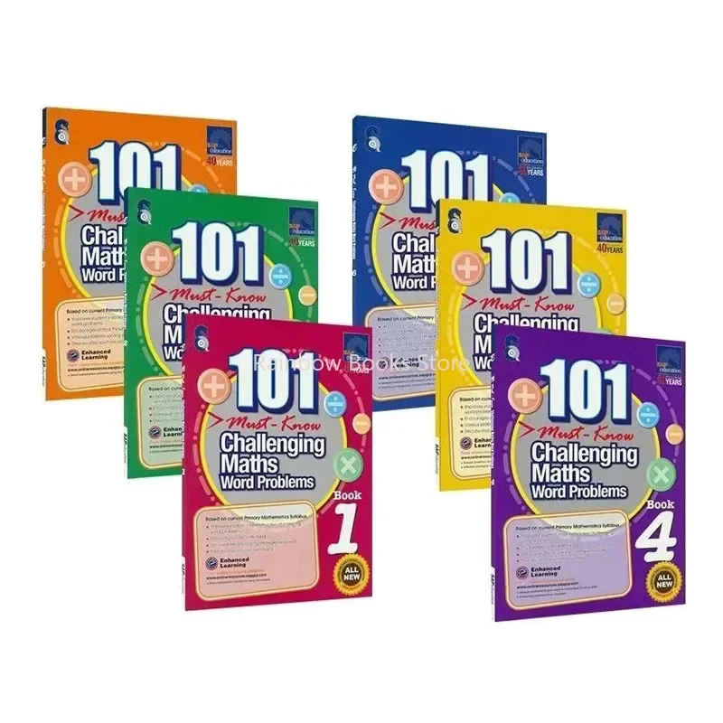 101 herausfordernde Mathe-Wortprobleme-Bücher Singapur Grundschule Klasse 1–6 Mathe-Übungsbuch Englisches Buch 6 Bücher/Set Libros