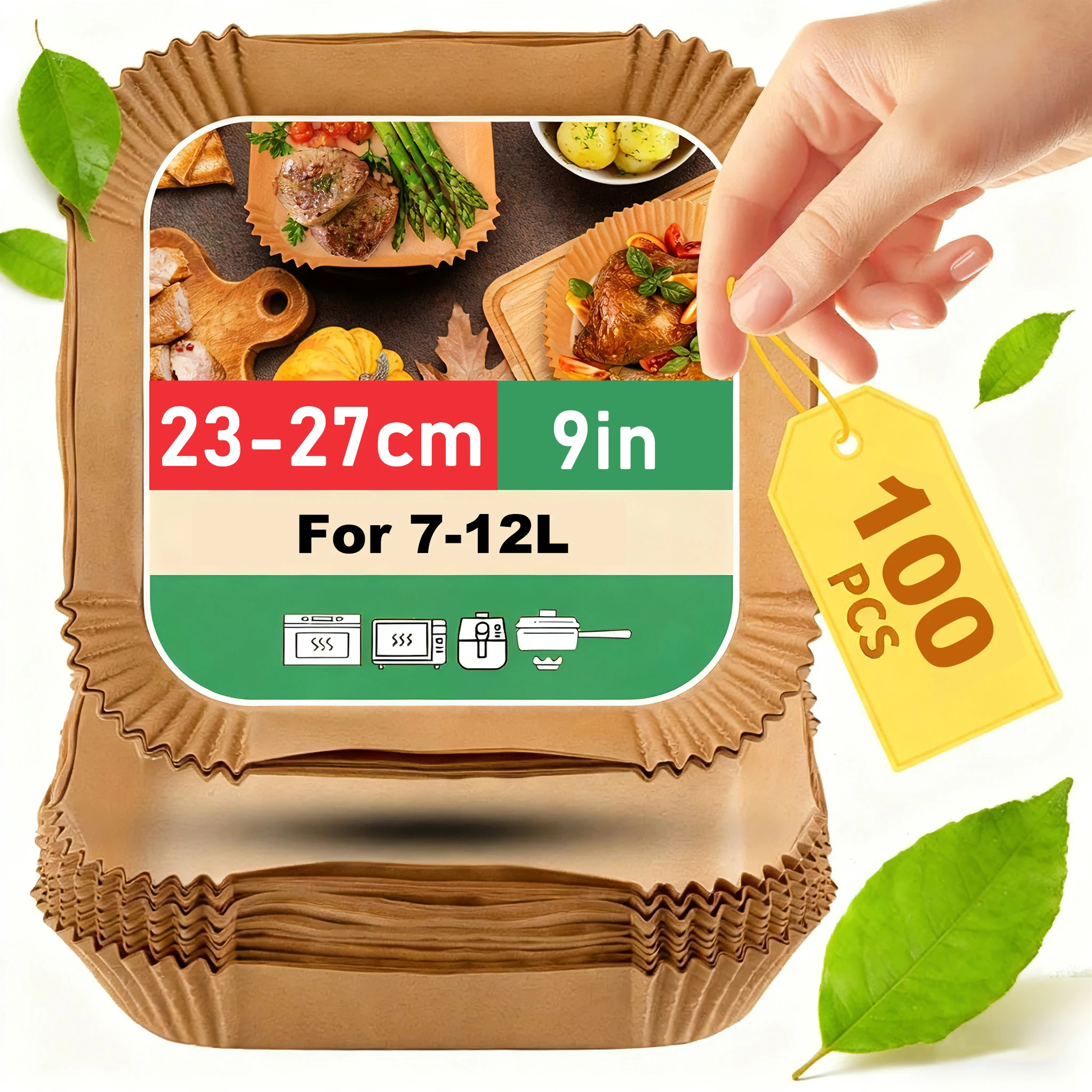 Air Fryer Backpapier 25/50/100/150 Stück für 4,5-8L/7-12L Körbe 16/20/23cm XXL Square Air Fryer Zubehör für Ninja, Cosori, Image