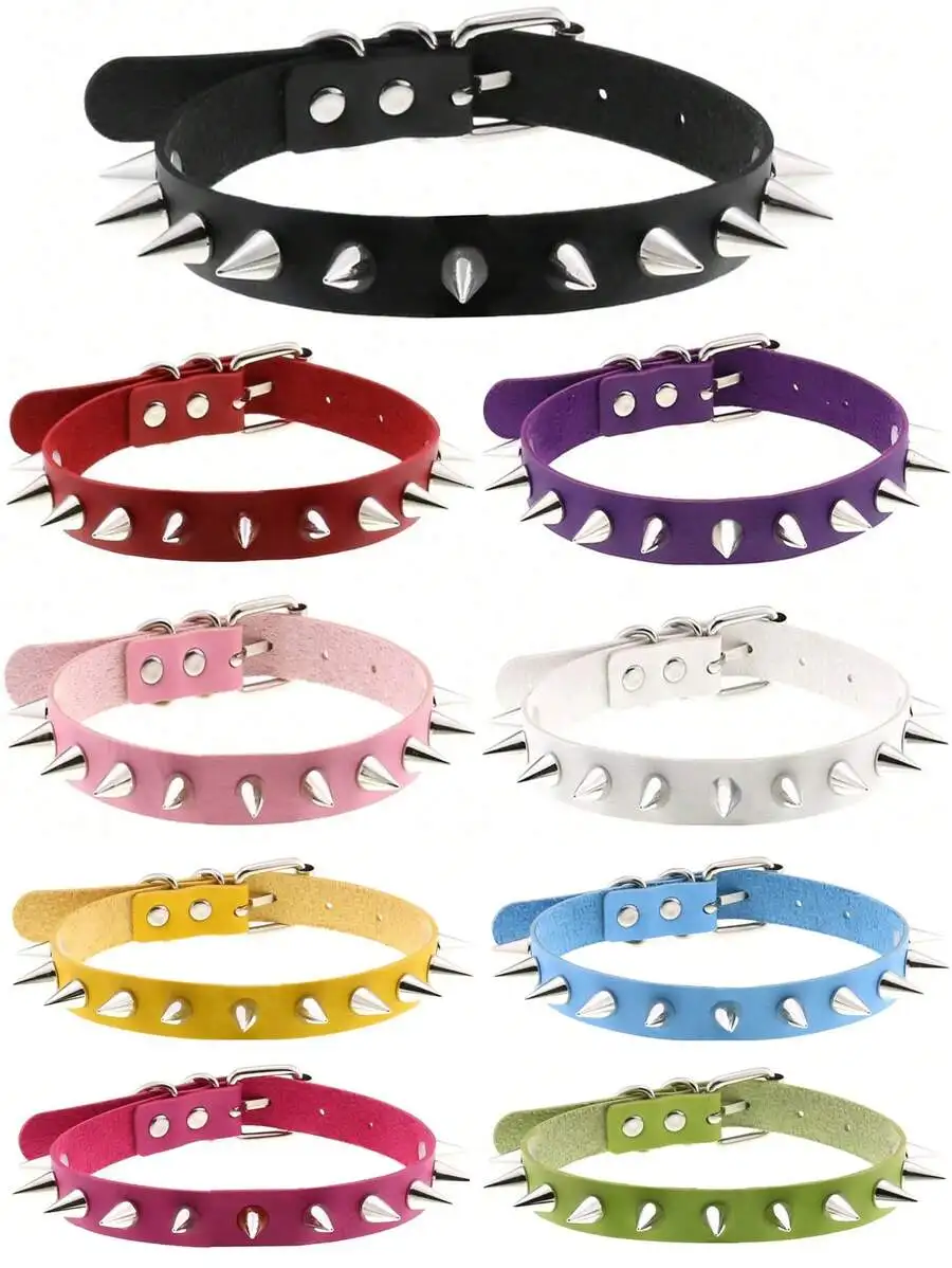 Damengürtel Punk Gothic Sexy Schwarz/Rosa/Weiß/Lila Spikes PU-Leder Y2K Choker Halskette, Geeignet für Frauen Gürtel Party