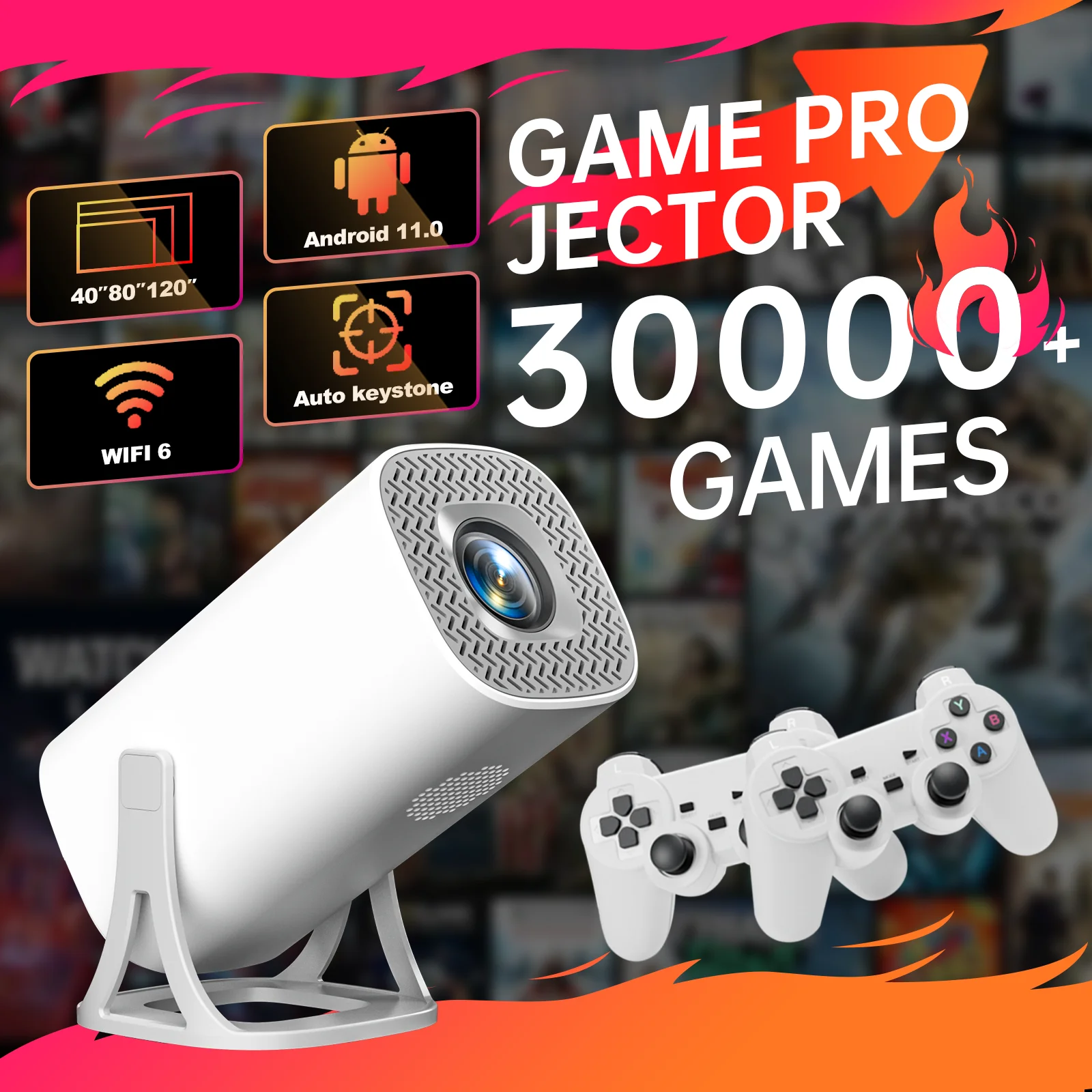 S40MAX Android 11 Gaming Projektor 64 GB TF Karte Wireless Gaming Controller Dual WIFI 1280*720 P Heimkino tragbare Projektor Image