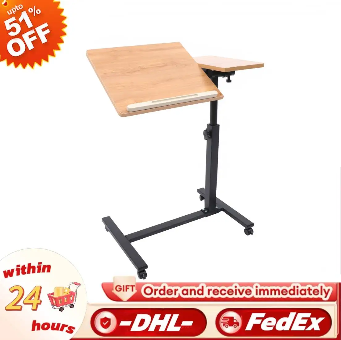 Laptop-Schreibtisch für Zuhause, Büro, rollend, verstellbar, 360° ° Drehbarer mobiler Computerständer Image