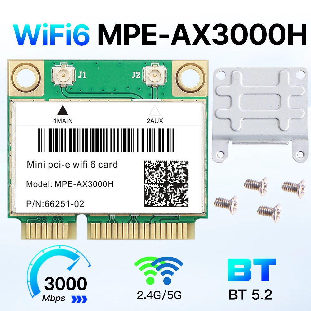 WiFi 6 MPE-AX3000H Mini PCI-E WLAN-Karte Dualband 2,4G/5G BT 5.2 802.11ax 2974Mbps Wireless-Adapter für Laptop/PC wie AX210 Image