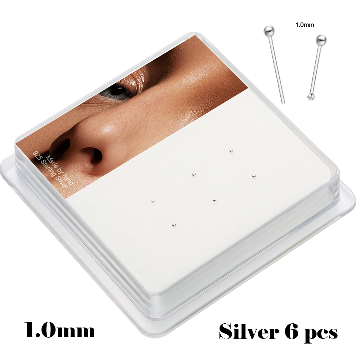 Piercing-Nasenstecker aus 925er-Sterlingsilber, Kugelform, Schmuck, winzige 1,0 mm Kugel-Silber-Nasennagel, Nez Pircing Nariz Joy Sierra Corporal Image