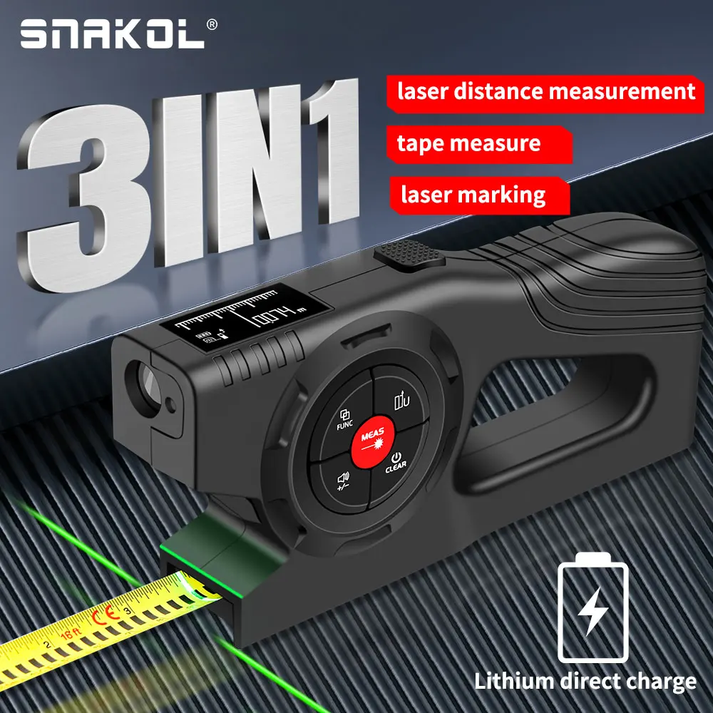 Snakol 3in1 Digitalanzeige Laser-Entfernungsmesser Laserband Messung intelligentes digitales Messlineal Laser-Entfernungsmesser Image