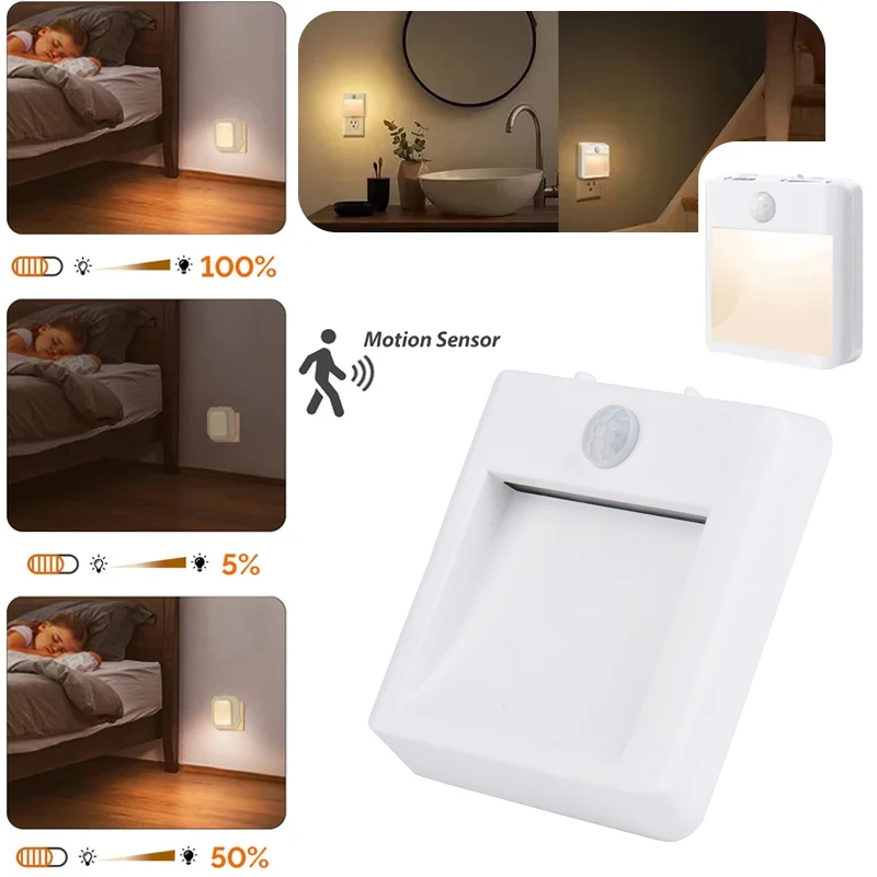 LED Nachtlicht mit Bewegungssensor EU US UK AU Stecker Lampen Kinder Nachtlichter für Nachttisch Schlafzimmer Treppe Küche