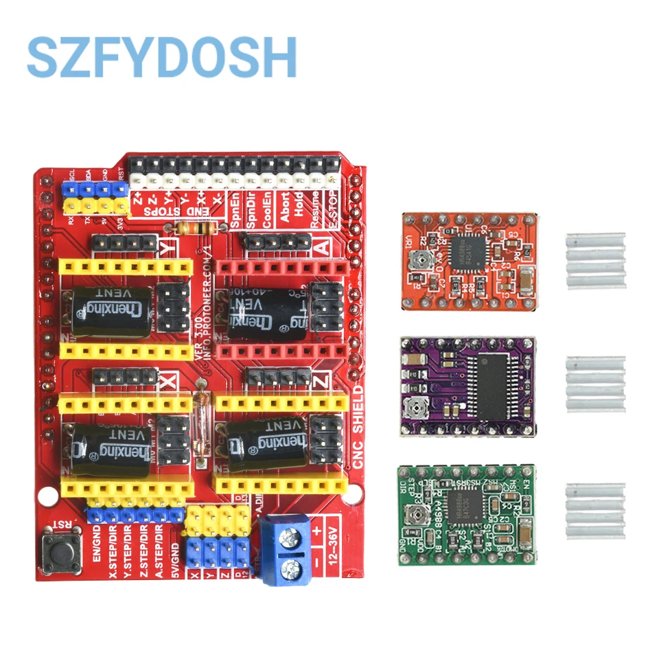 CNC Shield V3 Graviermaschine / 3D-Drucker / + 4 Stück A4988 / 4 Stück DRV8825 Schrittmotortreiber für Arduino Image