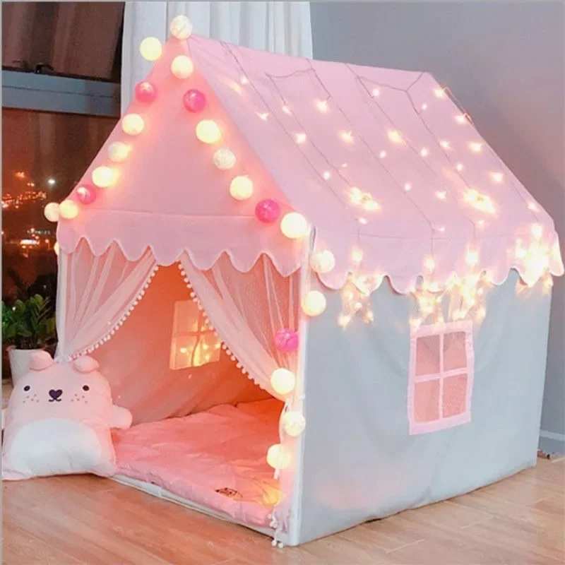 Tragbares Kinderzelt, Kinderzelt, zusammenklappbar, Tipi, Babyspielhaus, große Mädchen, rosa Prinzessin, Partyschloss, Kinderzimmer-Dekoration, faltbar Image