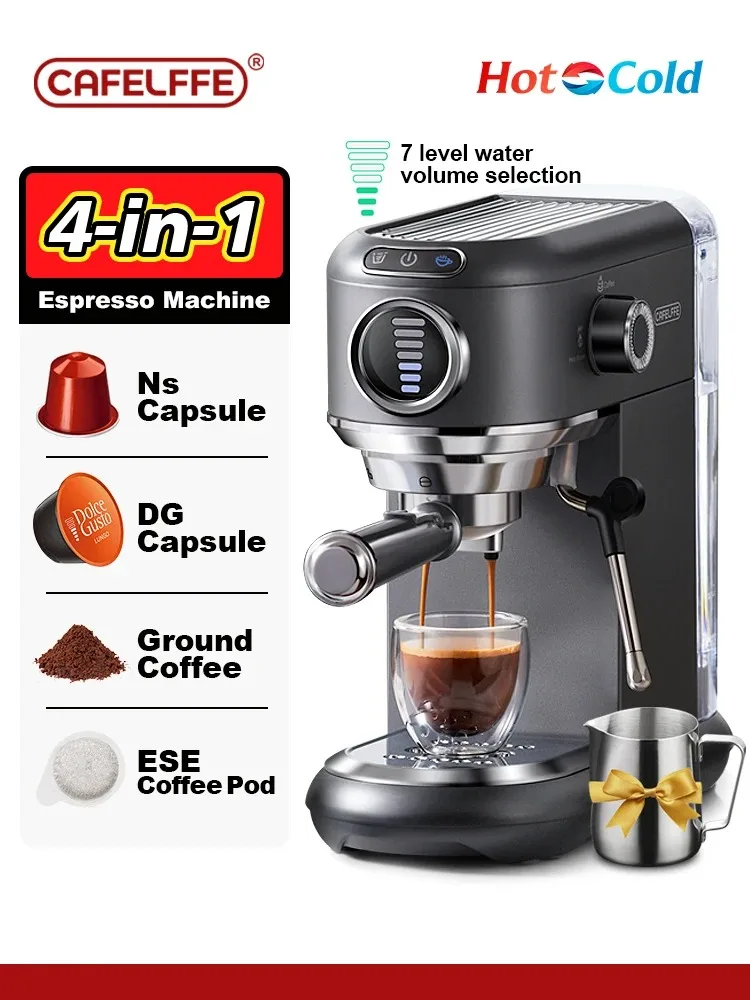 Cafelffe 4-in-1-Kaffeemaschine, heiß/kalt, Dolce Gusto und Nespresso-Kapsel, ESE-Pod, gemahlene Cappuccino-Espressomaschine, Cafetera, 19 Bar Image