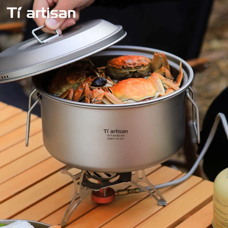 Tiartisan 2,1 l/2,8 l Titan-Camping-Suppentopf-Set, leichter Dampfgarer für den Außenbereich mit Dampffach, multifunktionales Kochgeschirr Image