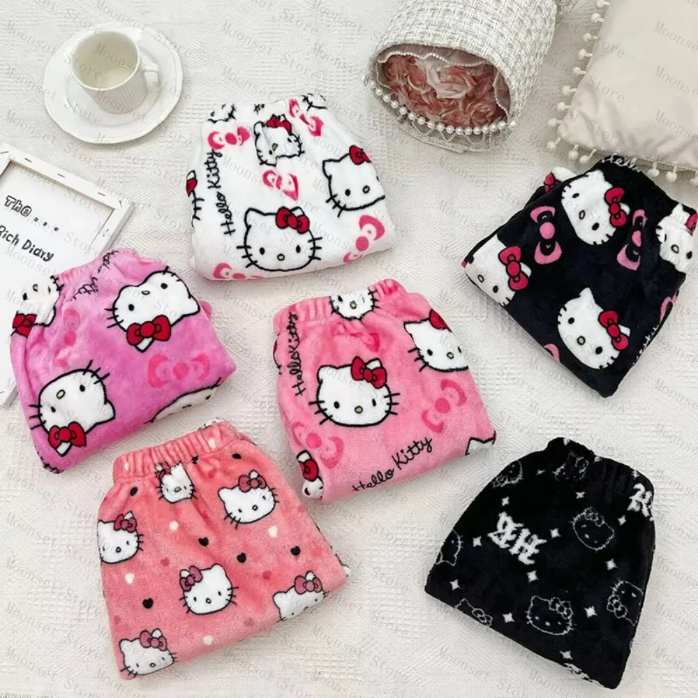 2026 Sanrio Anime Hello Kitty Pyjamas Flanell Mode Herren Hosen Mädchen Kawaii Cartoon Casual Herbst Winter Home Damen Hosen