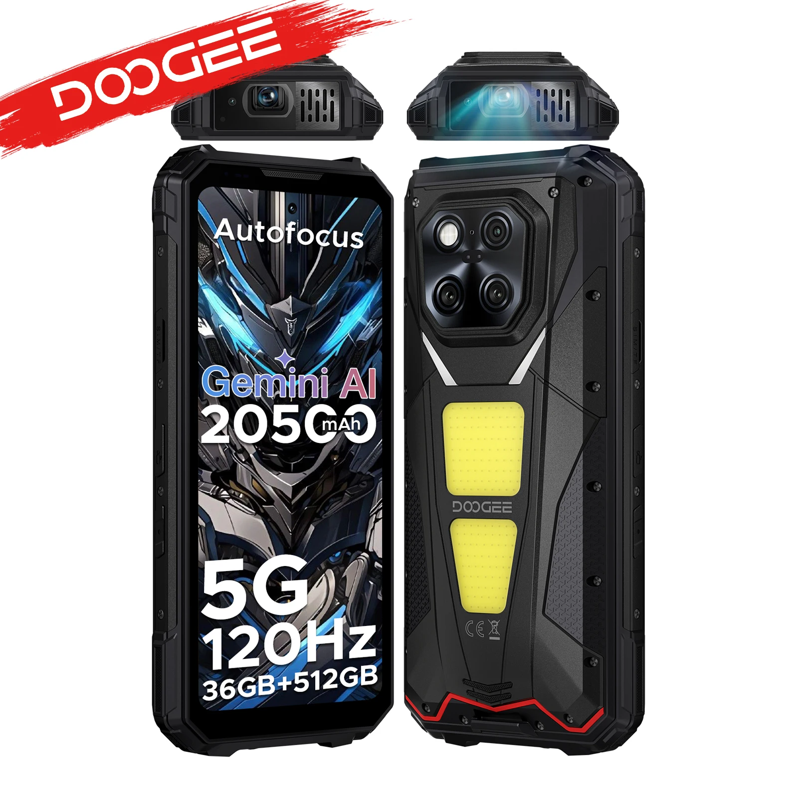 DOOGEE V Max Play-Handy mit Projektor, Akku 20500 mAh, doppelte Campinglampe, 36 GB RAM (16 + 20), 512