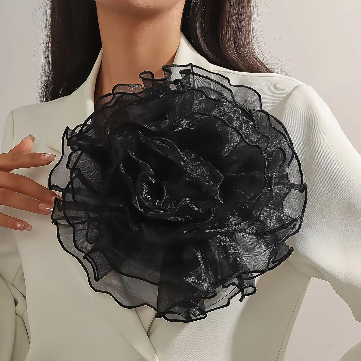 Elegante 28 cm große handgefertigte Spitze-Rosen-Blumen-Brosche, modische französische übertriebene Blumen-Anstecknadel für Frauen, Party-Schmuck, Geschenk