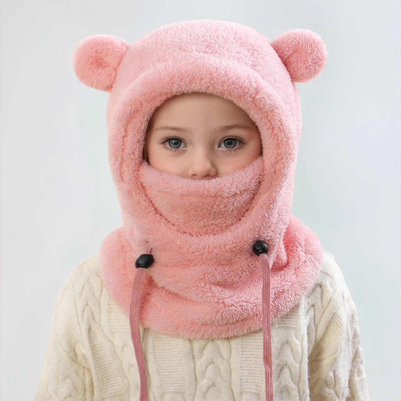 Gesichtsbedeckung, Helmkappe für Kinder, kältebeständig, warm, Sturmhaube, Ski, Kinder, Thermo-Kopfbedeckung, Kinder-Plüschschal, einteilige Beanie Image