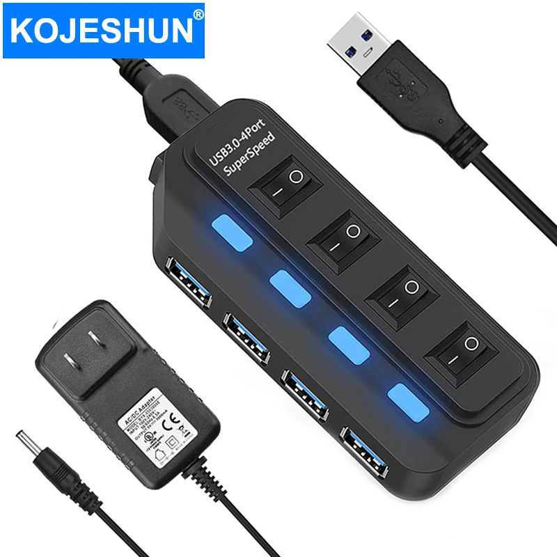 4 Ports USB 3.0 HUB 5 Gbit/s High Speed Expander Multi USB Splitter Adapter mit LED Lampe für PC Computer Laptop Zubehör Image