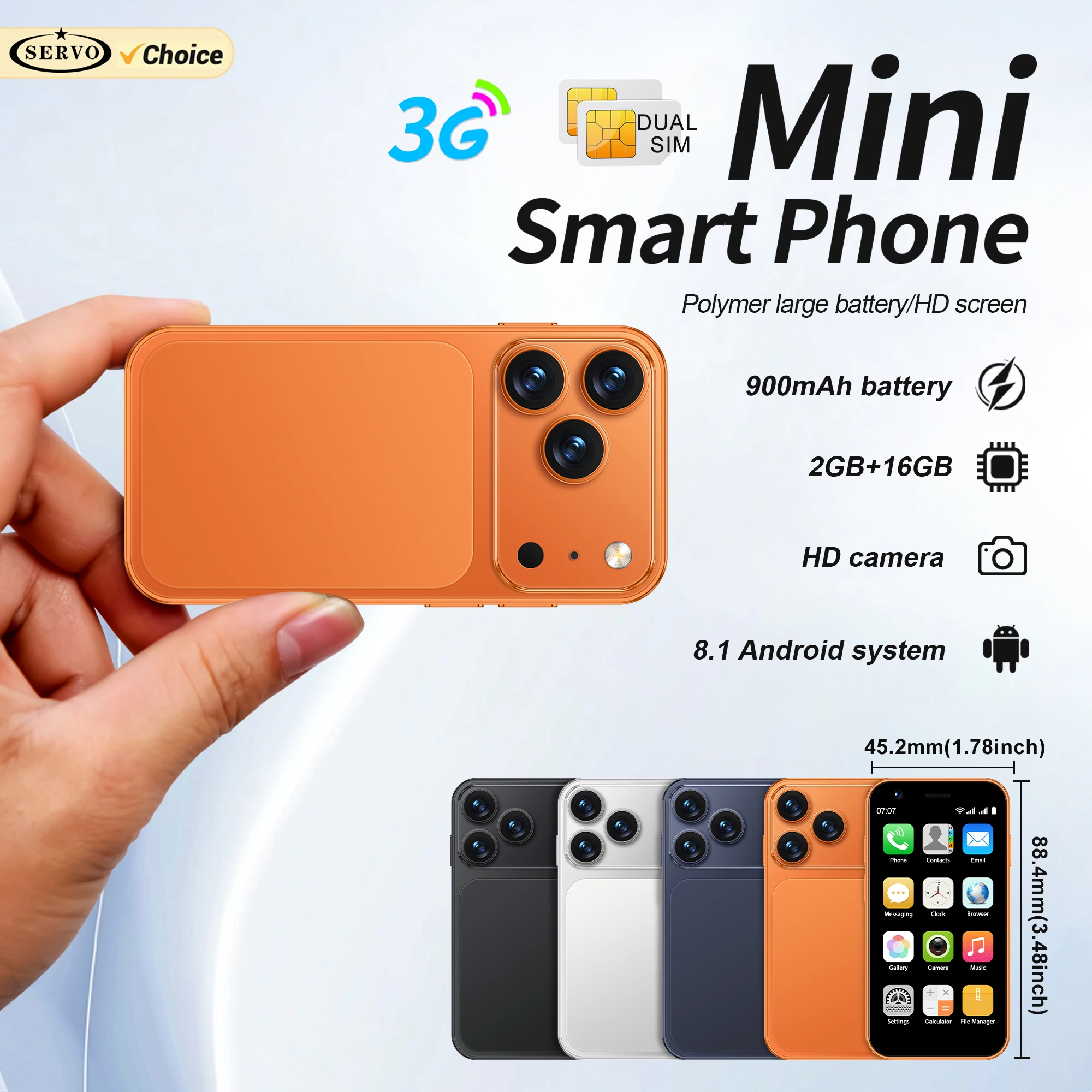 SERVO 18SE MINI Kleines Android-Smartphone 3G WCDMA Dual-SIM-Karte 2 GB + 16 GB Play Store Wi-Fi Face Unlock 3,0 Zoll Mini-Smartphones