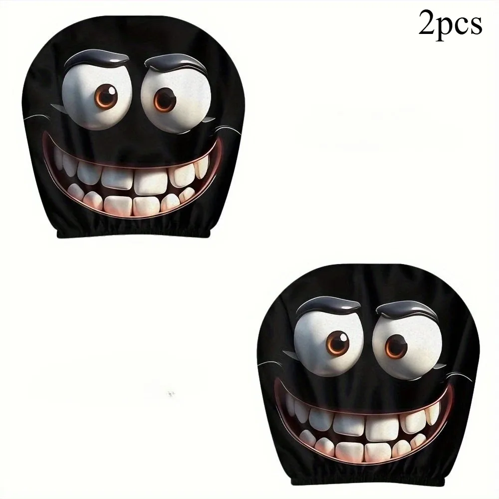 2 stücke Cartoon Gesicht Gedruckt Auto Kissenbezug Weiche Bequeme Dekorative Kissen Abdeckung Auto Sitz Kopfstütze Waschbar Polyester Stoff