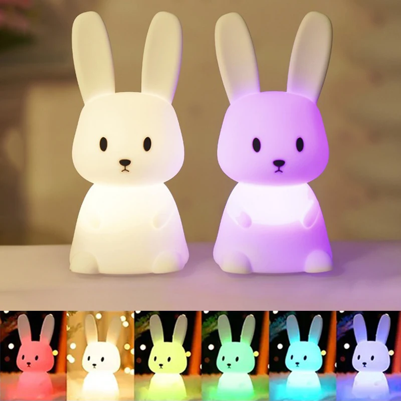 GGbingo Silikon Kaninchen LED Nachtlicht Touch Sensor Tischlampe Niedliche Tier Schlafzimmer Dekor Geschenk für Kinder Baby Kind Zuhause