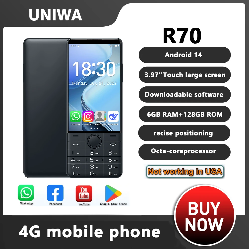 DOOV R70 4G Smart Touch Screen Tastatur Handy ohne Kamera 6GB + 128GB 2600mAh 4,0 Zoll Smartphone Android Hebräische Tastatur Image