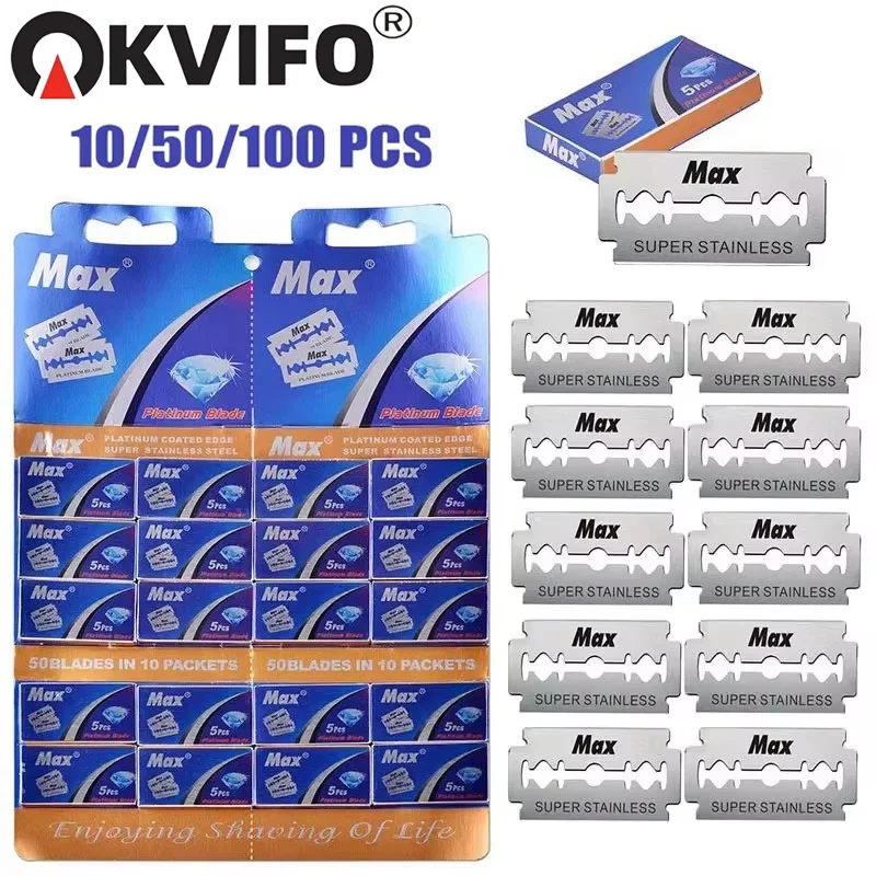 KVIFO MAX 10/50/100 PCS Edelstahl Rasierklinge altmodische manuelle doppelseitige Rasierklinge Friseur Friseurwerkzeuge Image