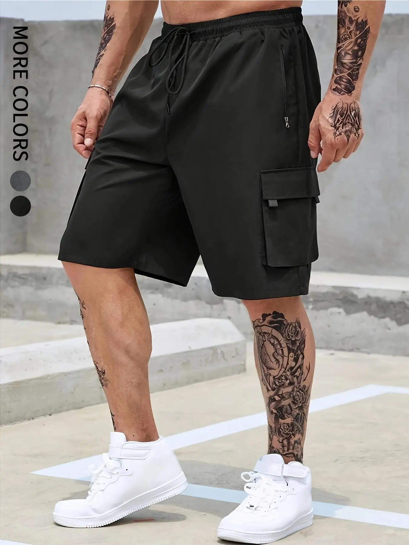 Einfarbige Cargo-Shorts für Herren im regulären Stil mit verstellbaren Kordelzug und Reißverschlüssen, lässige Shorts, geeignet für Sommer-Basketball- und Strandurlaub, tägliche Reisen, Fitness und andere Szenen Image