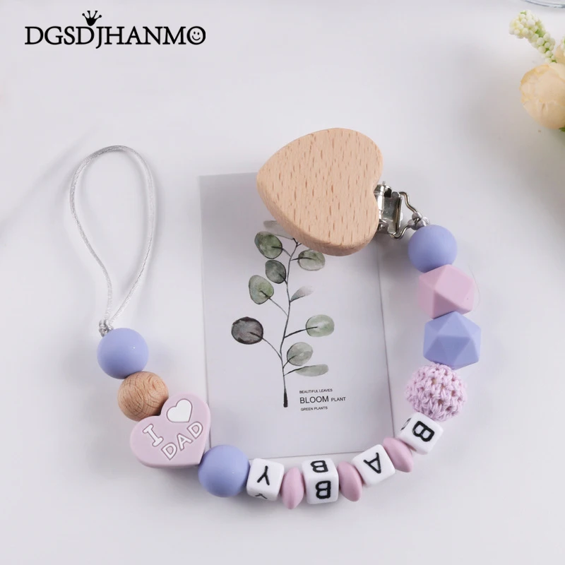 Baby Anti-Drop-Kette Schnullerclips Silikonperlen Säuglingsnippel Beschwichtigen Schnullerkette Clip Schnullerhalter Kostenloser personalisierter Name Image