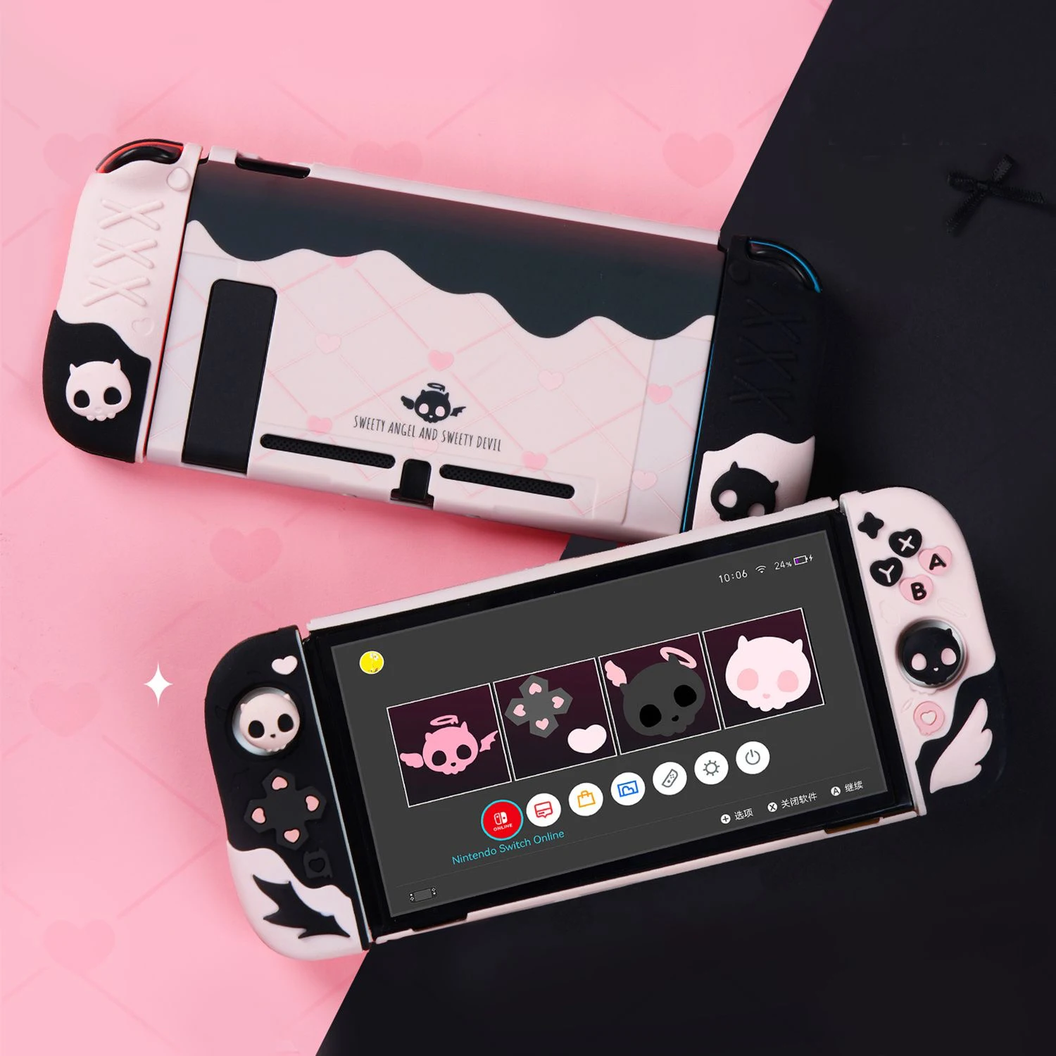 Sweet Skull Hard Back Case Shell Protector für Nintendo Switch 2/NS Oled Controller Daumengriffkappe ABXY Tasten Silikonhülle Image