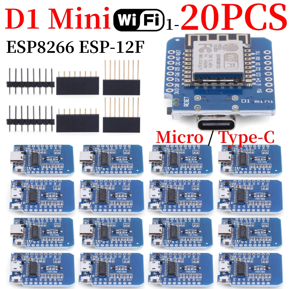1-20PCS ESP8266 D1 Mini WIFI Entwicklung Bord ESP-12F CH340G CH340 V2 USB Wemos D1 Mini Nodemcu Lua Iot bord 3,3 V Met Pins Image