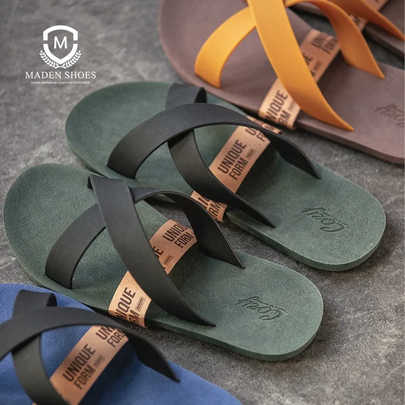 Maden Herren-Sandalen aus Gummi in Kontrastfarbe, rutschfest, für den Strandurlaub für den Sommer, Outdoor, Freizeit-Hausschuhe, bequeme Cross-Flip-Flops Image