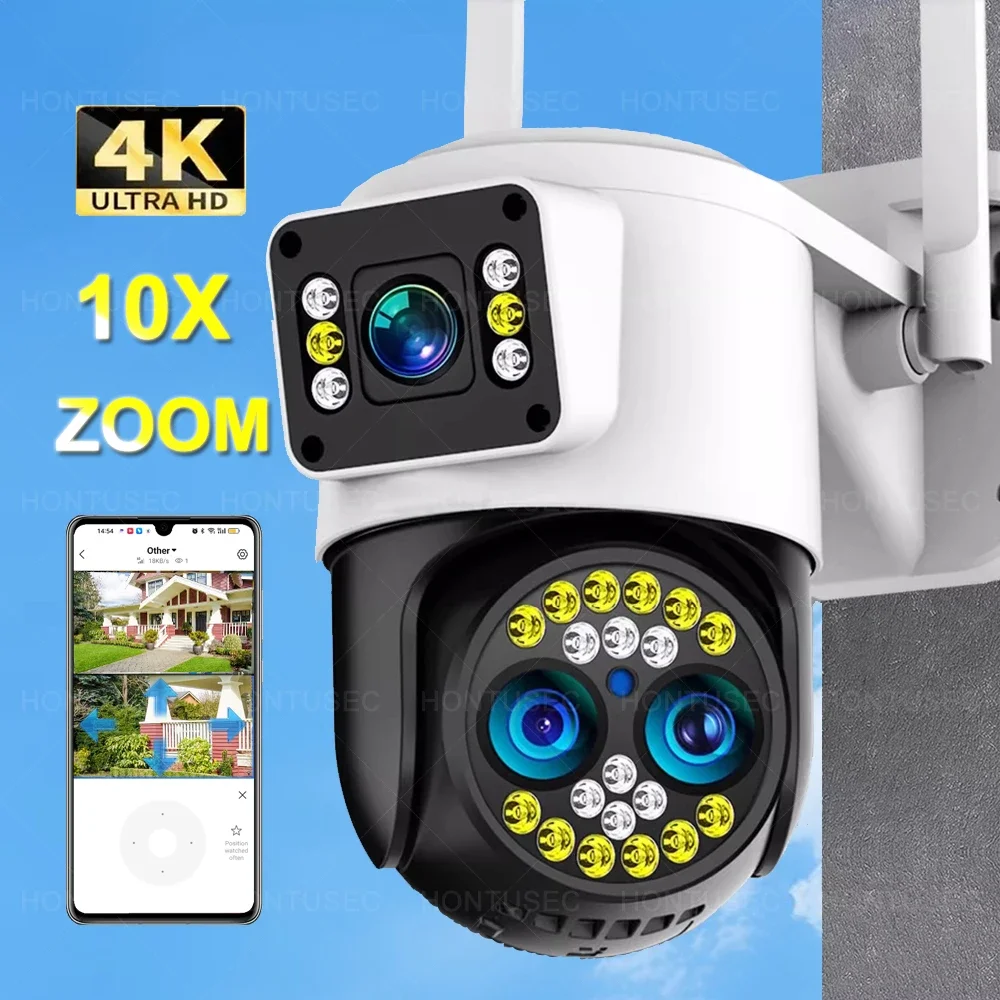 Yoosee 4K 8MP Drei Objektiv Dual Bildschirme 10X Optischer Zoom Farbe Nachtsicht Auto Tracking Zwei-wege Audio Überwachung Kameras Image