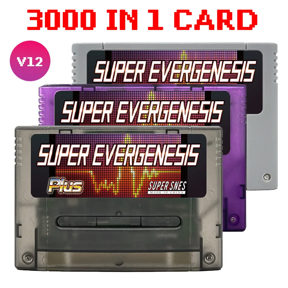 Super EVERGENESIS SNES SFC V12 3000-in-1-Spielkarte mit 8G-TF-Karte für Super Famicom 16-Bit JPN/EU/USD-Videospielkonsole Image