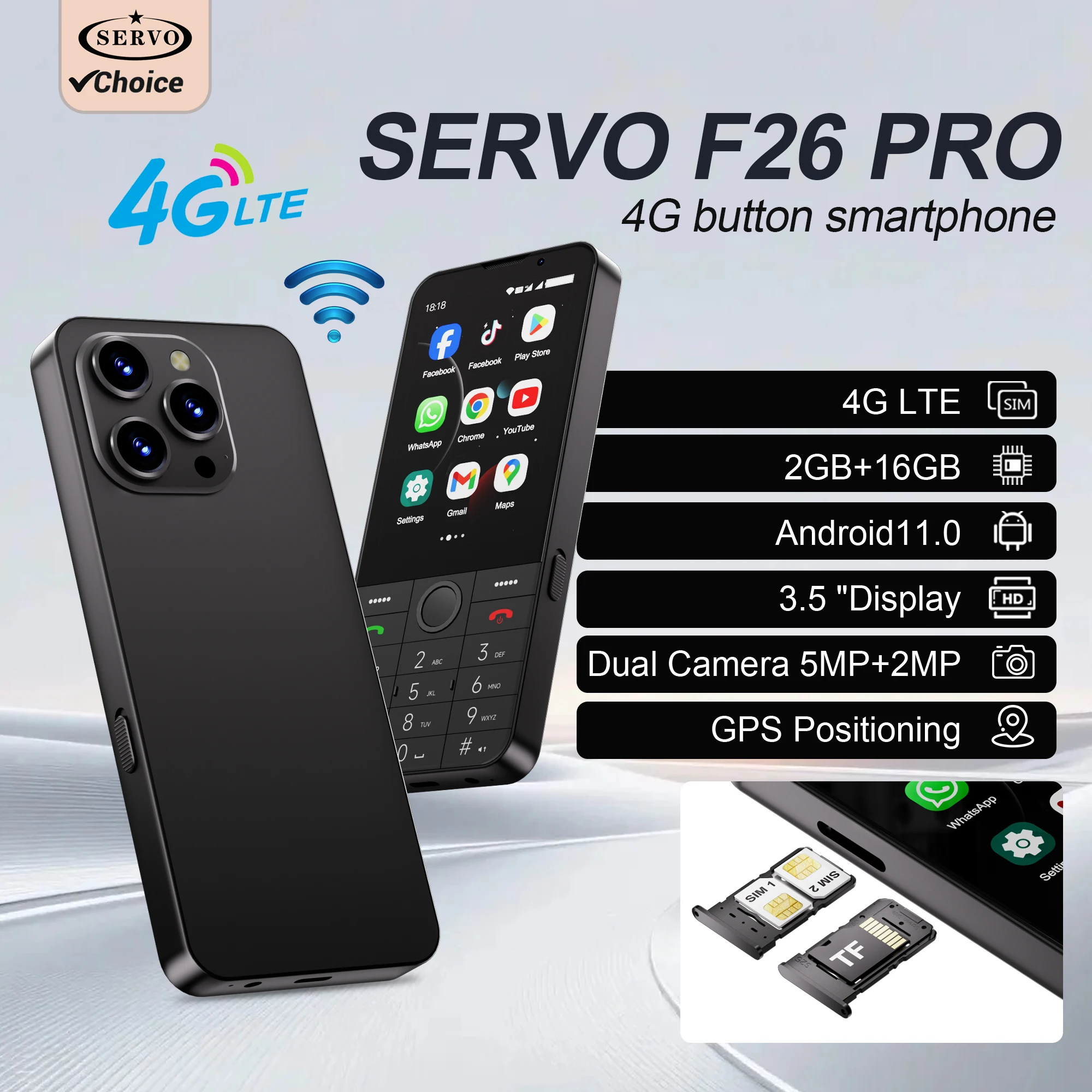 SERVO F26 PRO 4G-Tasten-Smartphone Touchscreen 3,5-Zoll-Display Dual-SIM-Karten Android-Smartphones Wi-Fi GPS Google Play Mobiltelefon