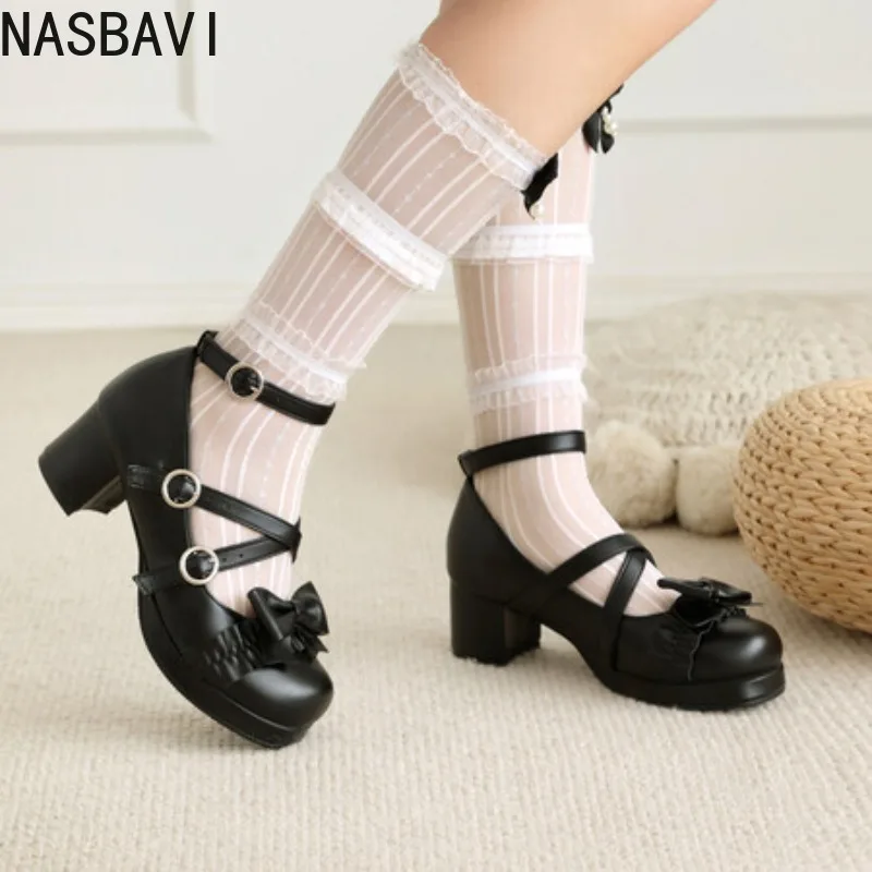 NASBAVI Damen-Lolitas-Mary-Janes-Schuhe, elegante Low-Heels-Pumps, Riemen, Weiß, Rosa, Rot, Schwarz, Büro- und Hochzeitsschuhe, Mädchen, große Größe