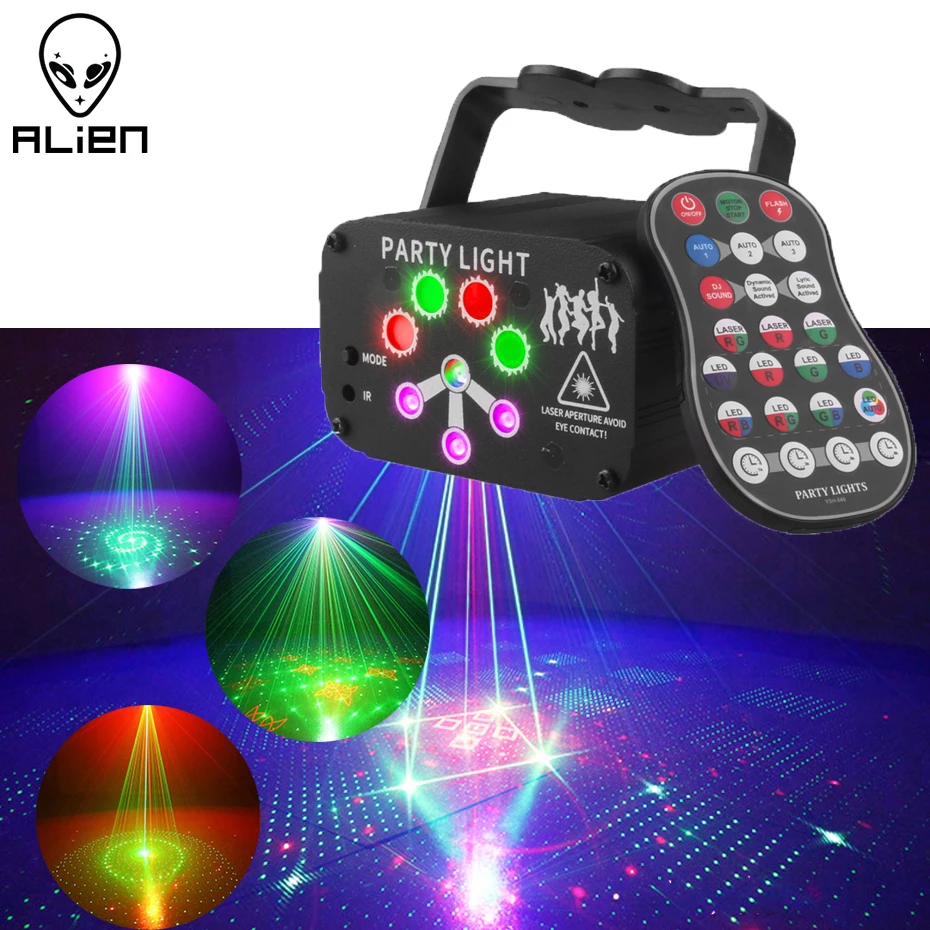 ALIEN RGB Mini DJ Disco Laser Licht Projektor USB Aufladbare LED UV Sound Strobe Bühne Effekt Hochzeit Weihnachten Urlaub Party Lampe Image