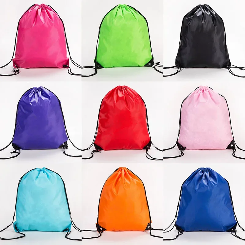 Neue Polyester Wasserdichte Sport Kordelzug Rucksack Casual Tasche Männer Frauen Strand Schwimmen Tragbare Kordelzug Schuhe Kleidung Taschen