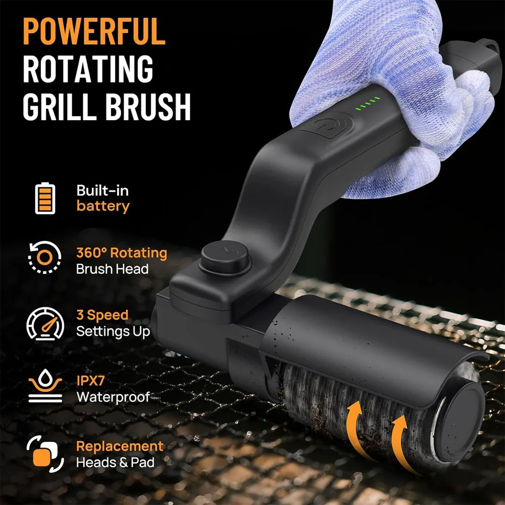Kabellose elektrische Grillbürste, 2-in-1 wiederaufladbarer BBQ-Grillreiniger, Schleuderschrubber mit 360 ° Rotierende Reinigung für den Grill Image
