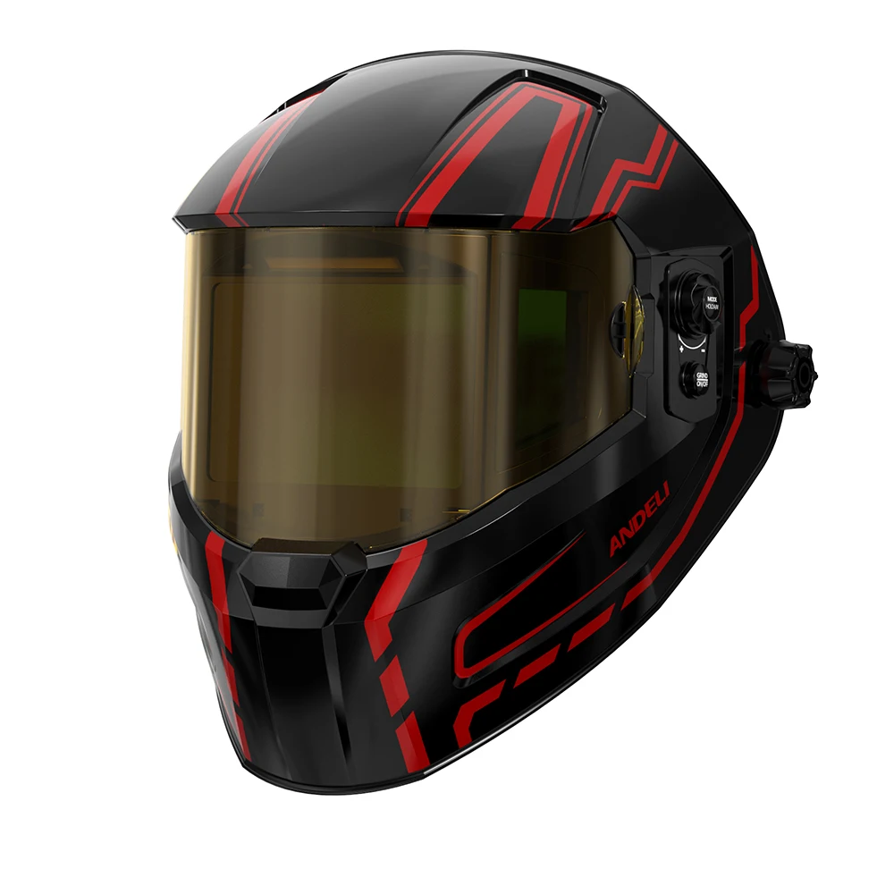 ANDELI True Color-Schweißhelm, automatische Verdunkelung mit Seitenansicht, wiederaufladbare, batteriebetriebene Schweißmaske, breiter Schatten, 4/5-9/9-13 Image