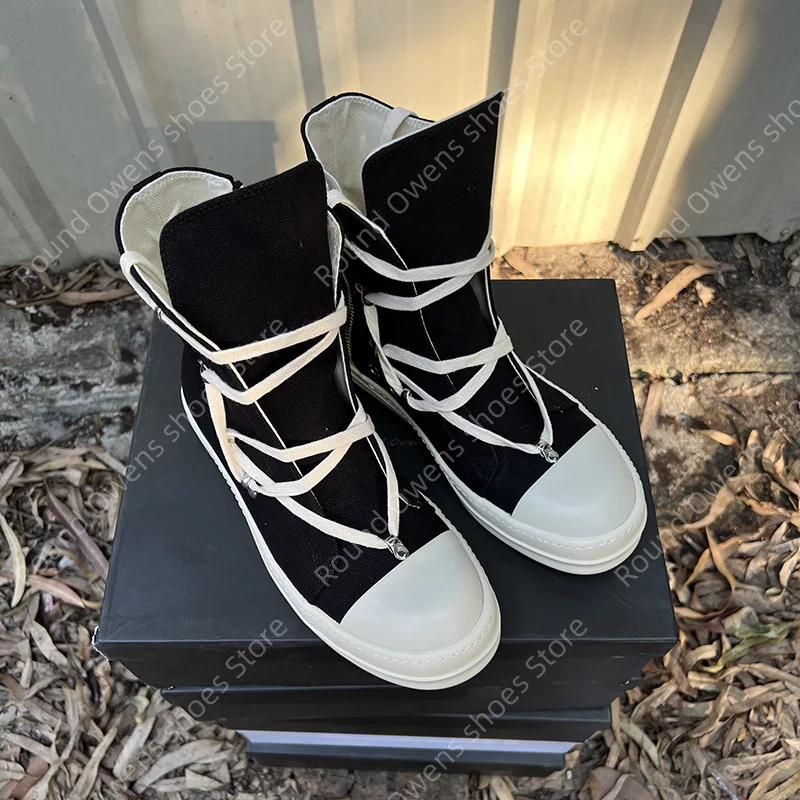 Casual High Top Qualität Schwarz Designer Männer Leder Schuh Ro Pentagramm Dicke sohle Zip Flache Leinwand Luxus Frauen Ankle boot turnschuhe