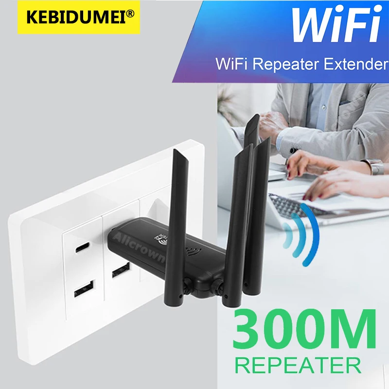2,4G 300Mbps USB Wireless WiFi Repeater 4 Antenne WiFi Signal Verstärker Booster Long Range Extender Für Home netzwerk Verlängerung Image