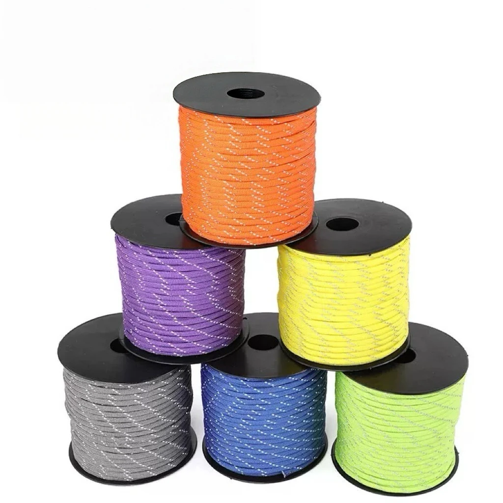 7-adriges 550lb Paracord-Seil, reflektierend, 30/50/100 m Durchmesser, 4 mm, Überlebens-Fallschirmschnur für Outdoor-DIY-Armband, Lanyard, Campingzelt Image