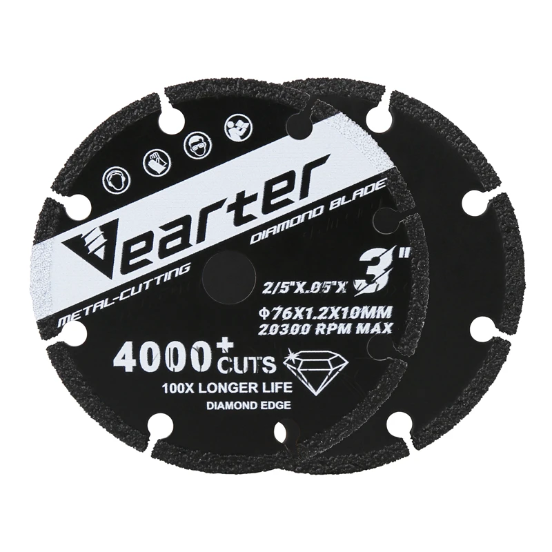 Vearter 76 mm x 10 mm vakuumgelötete Diamant-Trennscheibe, 3'' x 2/5'' Radsägeblatt für Metallbewehrung, Gusseisen und Edelstahl Image