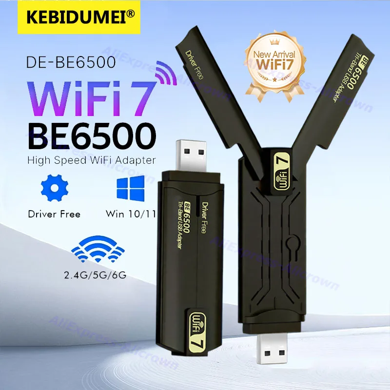 BE6500 WiFi 7 USB WiFi Adapter 6500 Mbit/s USB3.0 802.11BE WiFi6 Dongle Tri-Band 2,4 G/5 G/6 GHz Netzwerkkarte für Win10/11 Treiber kostenlos Image