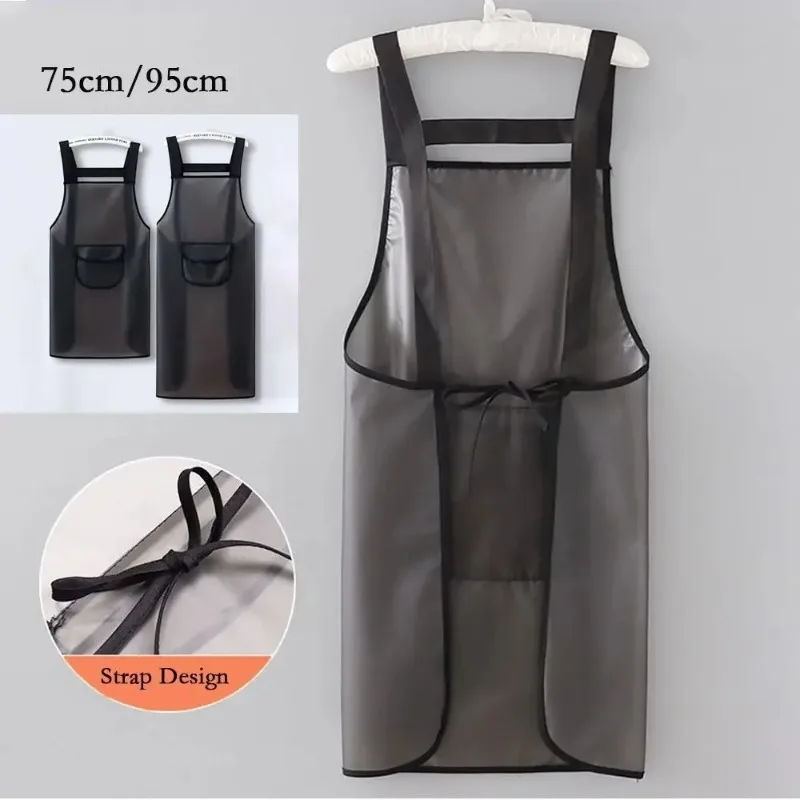 Wasserdichte Küchenschürze Haushalt PVC Ölbeständige Arbeitsschürze Transparente Schwarze Schmutzabweisende Reinigungsschürzen Image