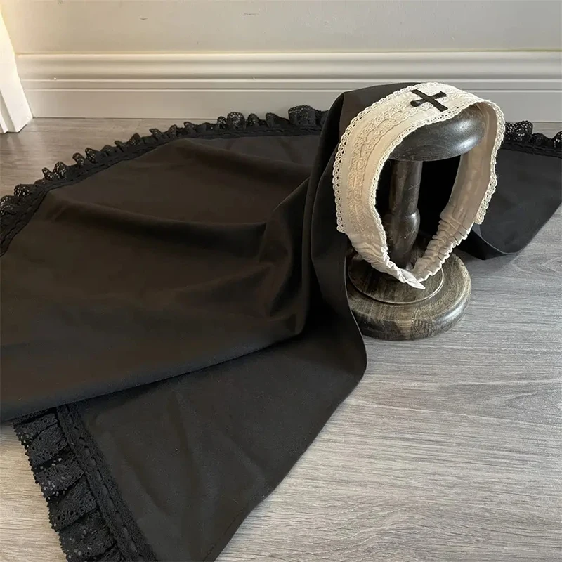 Gothic Lolita Black Nonne Kopfschmuck Damen Cosplay Party Stirnband Gothic Loli Kostüm Hut Japanische Y2K Ästhetische Accessoires