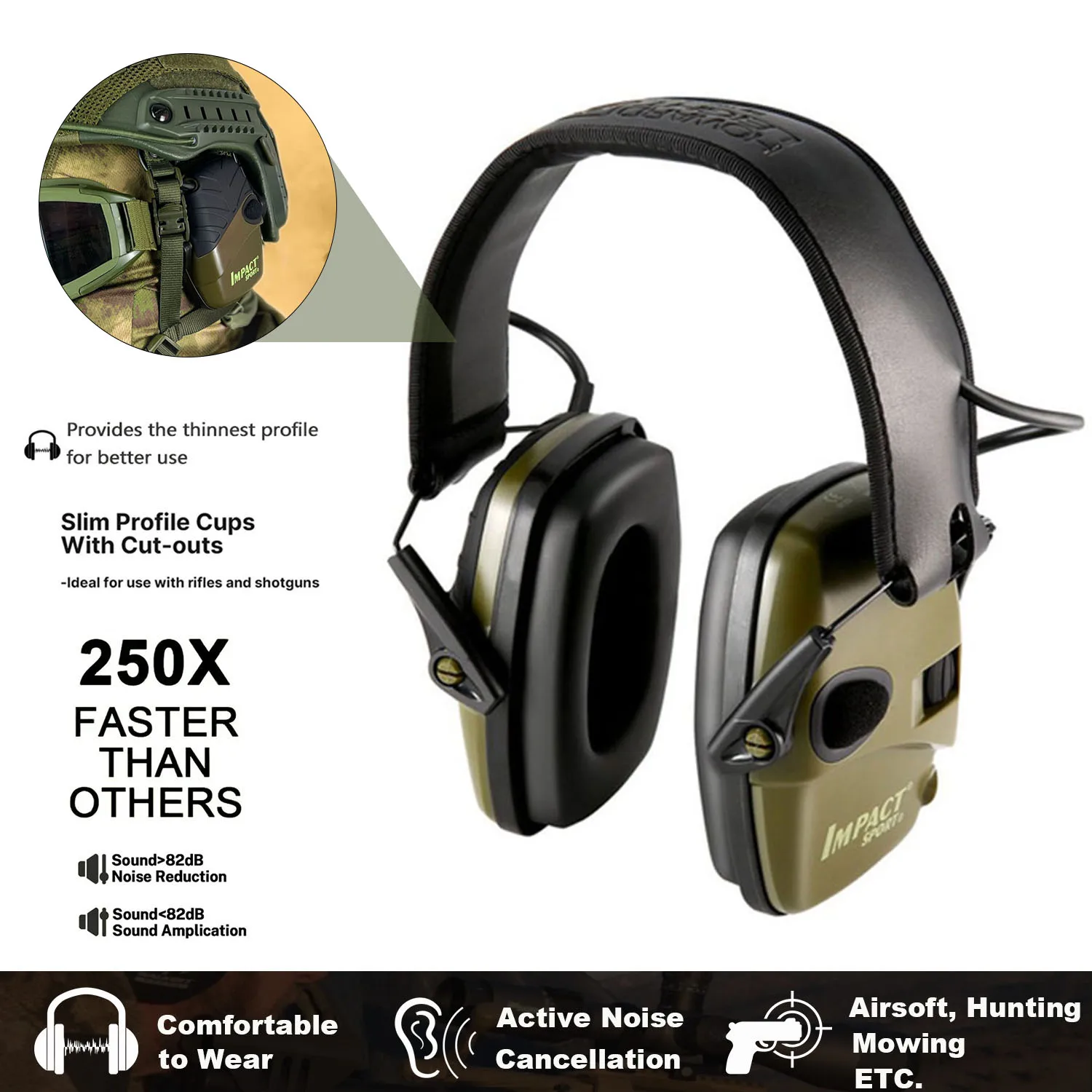 Elektronisches Schieß-Headset-Kopfhörer für Gehörschutz, Gehörschutz, Geräuschreduzierung, aktive Jagd, taktischer Ohrenschützer Image