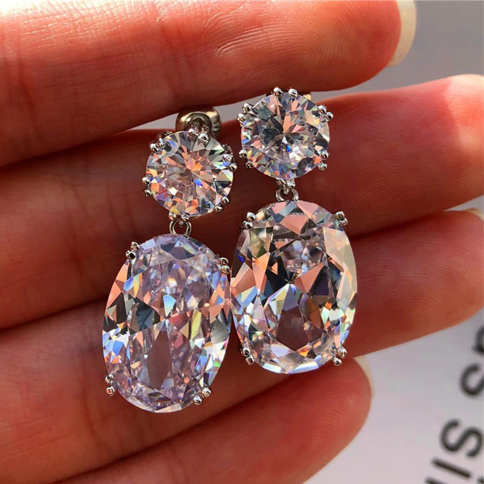 ZAKOL Luxus Große Oval CZ Kristall Baumeln Ohrringe für Frauen Elegante Weibliche Brillante Zirkonia Ohrring Hochzeit Schmuck