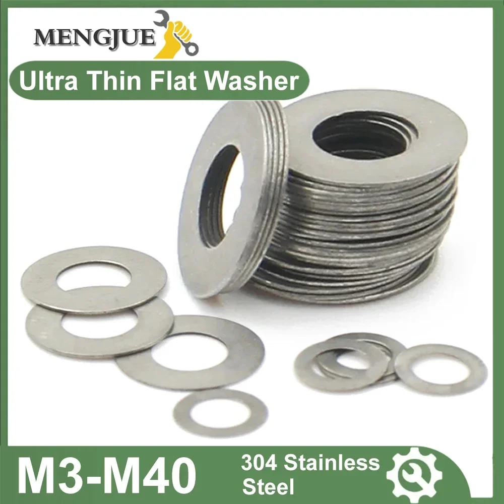 10–100 Stück Edelstahl 0,1/0,2/0,3/0,5 mm M3 M4 M5 M6 M7 M8 M9 M10 M12-M40 DIN988 Einstellscheibendichtung Ultradünne Unterlegscheibe Image