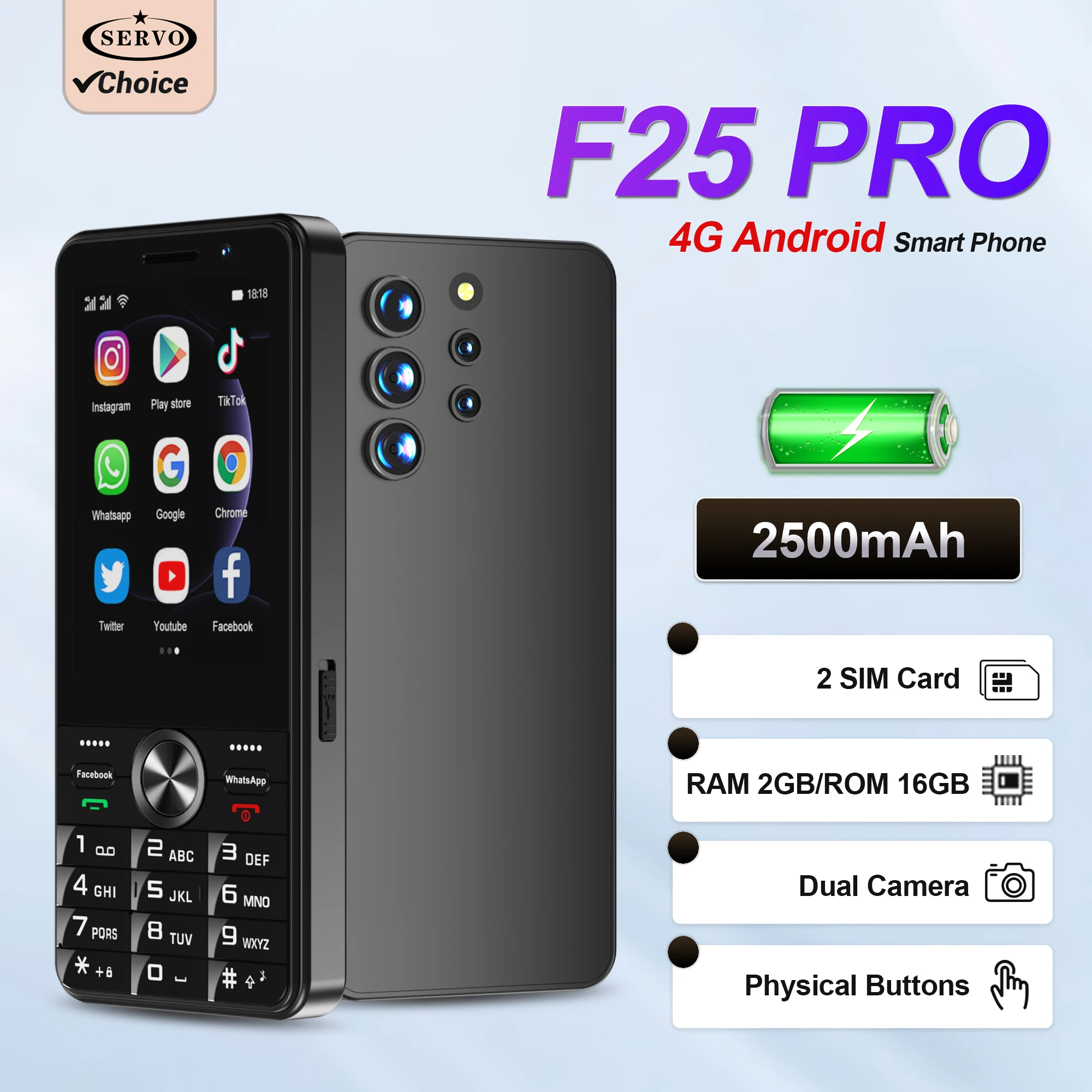 SERVO F25 PRO 4G LTE Smartphone 3,5-Zoll-Touchscreen-Kamera 2+16 GB Google Play 2500 mAh Android 8.1-Tasten-Smart-Handy Dual SIM Image