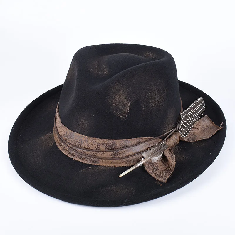Vintage Feder-Filzhut für Damen und Herren, Gentleman-Hüte 2026 Frühling Casual Breitkrempiger Schwarzer Hip-Hop Britischer Herren-Jazzhut