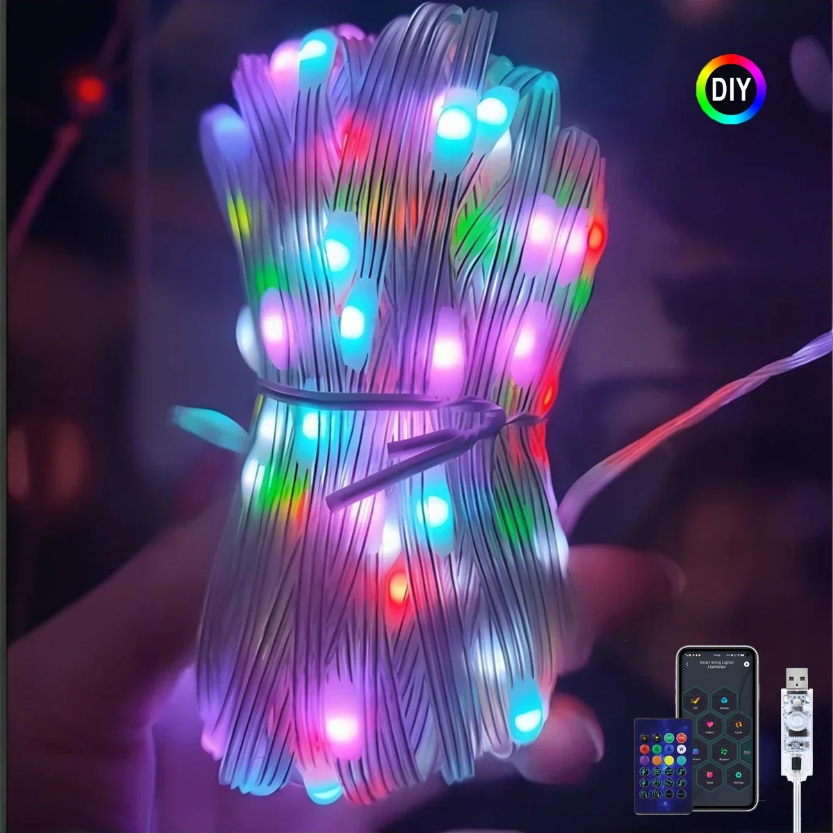 Bluetooth APP DIY LED Fee String Licht RGB IC Wasserdicht Adressierbar Traum Farbe Girlande Weihnachten Party Decor Lampe USB 5M-20M Image