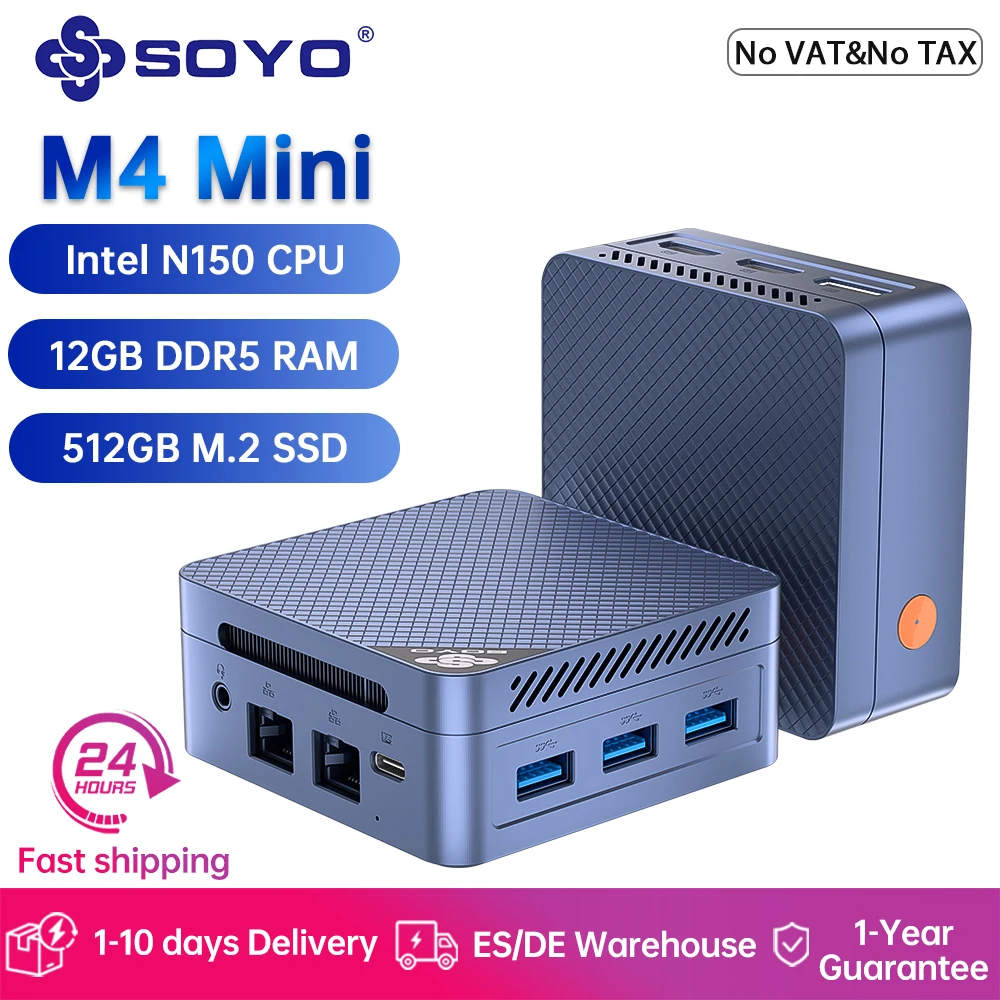 SOYO Mini PC M4 Mini Intel Twin Lake N150 CPU Windows 11 Pro Mini PC 12 GB DDR5 512 GB RAM WiFi5 BT5.0 Tragbarer Desktop-Computer Image
